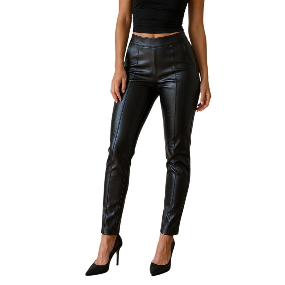 Topshop Black‎ Faux Leather High Waisted Skinny Panelled Pants Women's 6